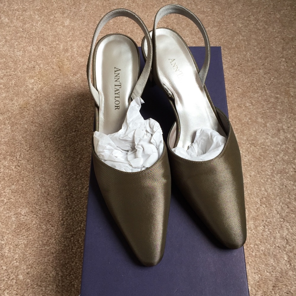 Ann Taylor sage taffeta sling-backs